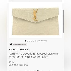 Saint Laurent Cream Crocodile Embossed Clutch
